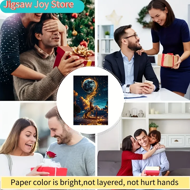 จิ๊กซอว์สำหรับผู้ใหญ่ 1000 ชิ้น - ขนาด 19.69x27.56 นิ้ว ฉากการลงจอดบนดวงจันทร์และจักรวาลเต็มไปด้วยดวงดาว พร้อมแสงสีทอง ติดผนังได้ สำหรับสปา