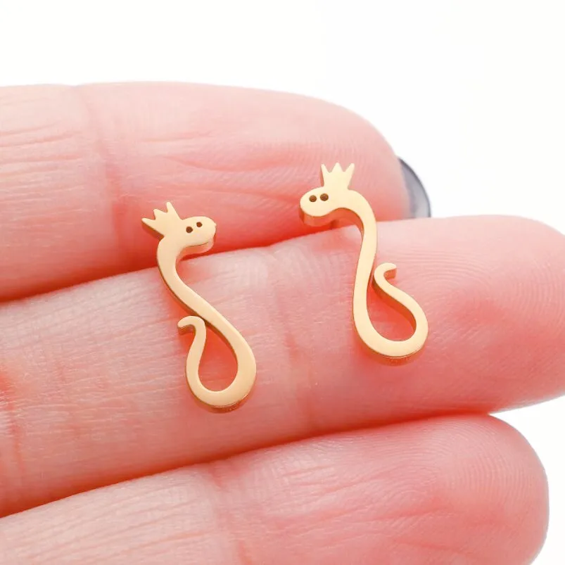 Gothic Fashion Gold Snake King Woman Earrings Stainless Steel Ear Piercing Stud Earrings Punk Jewelry 2023 Trend New Aretes