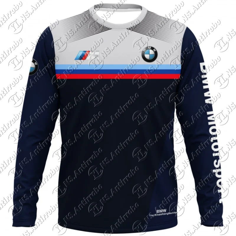 

BMW мотоциклетная гоночная рубашка с длинным рукавом, летняя мужская и женская новая дышащая скоростная сушка, спортивный трикотаж с круглым вырезом, модный топ