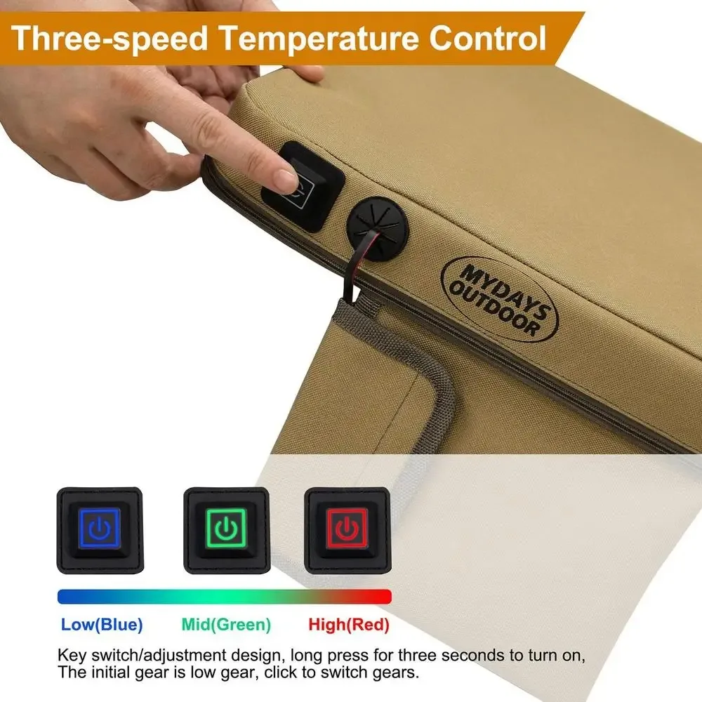 Electric Heating Pad Waterproof Cold Resistant Seat Cushion Adjustable Heat for Winter Sports Camping Stadium Bench Outdoor Mat