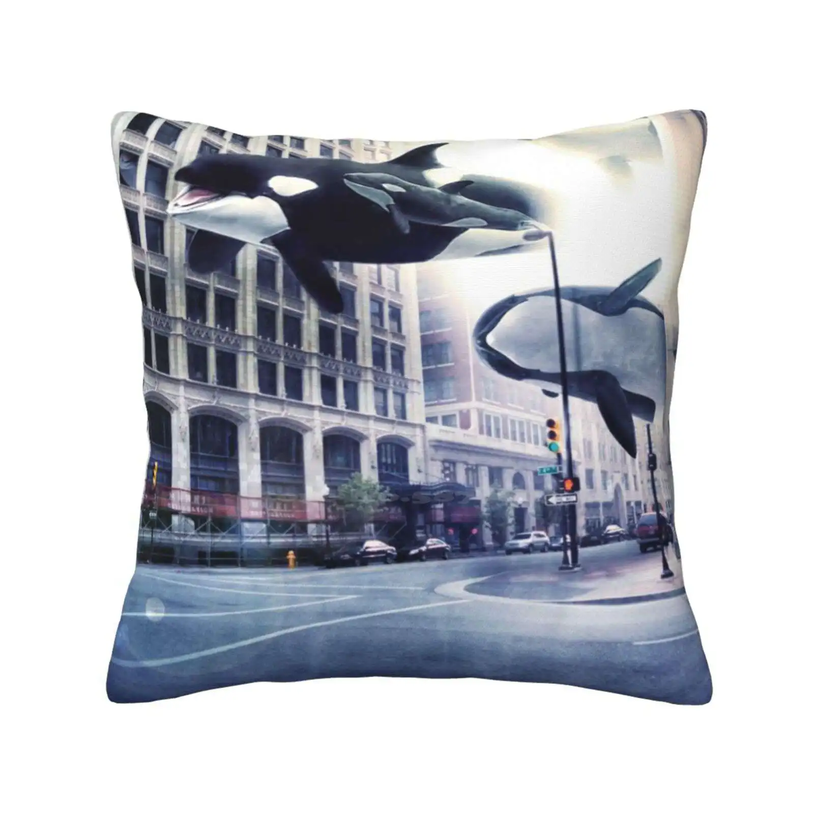 City Of Whales Bedroom Office Hug Pillowcase Surrealism Whales Blue Photomanipulation Conceptual Star Fish Hotamr Cute Monsters