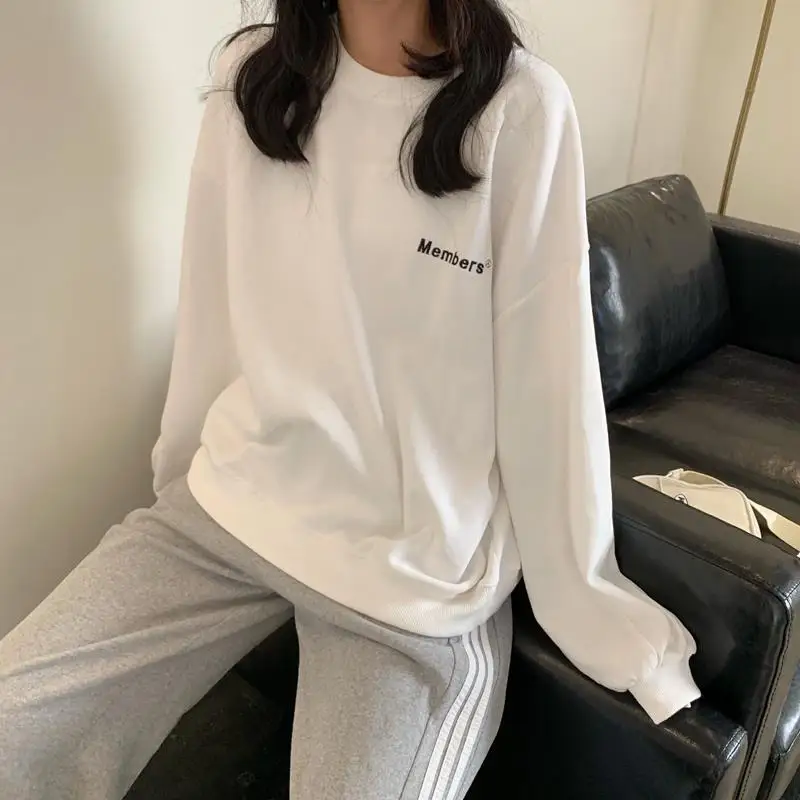 Hoodies Women O-neck Letter All-match Thin Sweatshirt Students Chic Fashion Long Sleeve Vintage Outwork Teens New Casual Simple