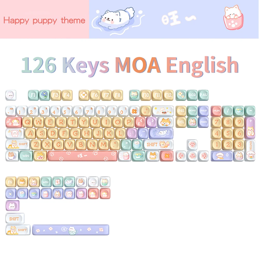 

126Keys PBT MOA Profile Keycaps Cute Happy Puppy Dog Theme Keycaps Key Cap for DIY Mechanical Keyboard Kit