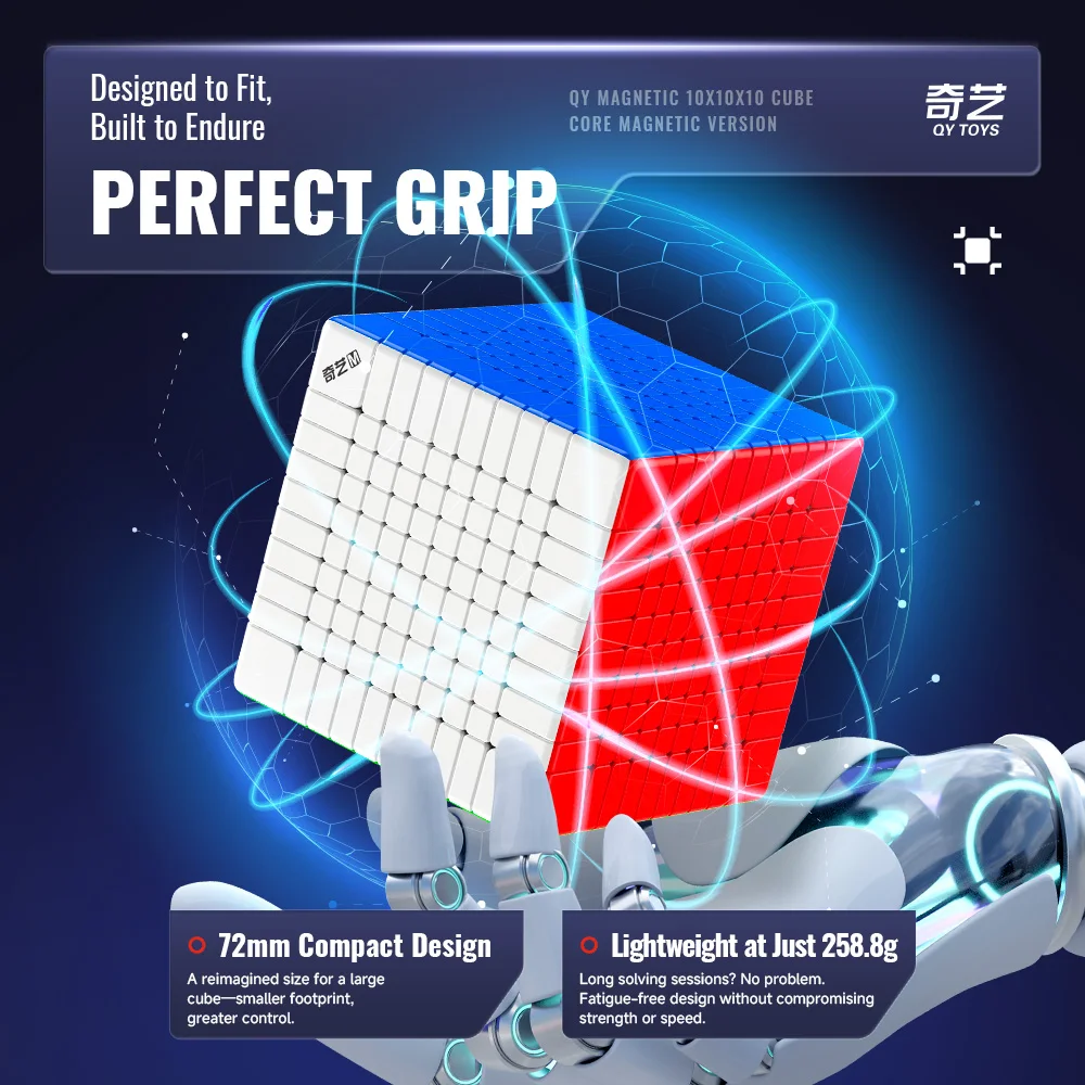 QiYi 10X10X10 núcleo Cubo magnético QY magnético 10x10 Cubo de velocidad rompecabezas profesional juguetes niños regalo Cubo mágico
