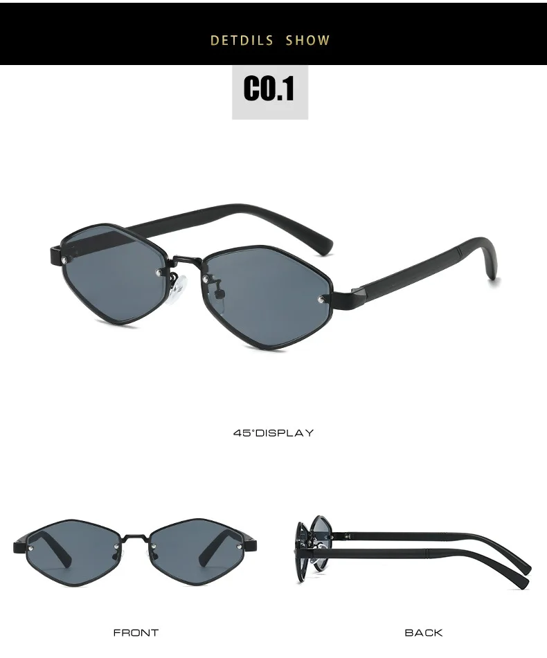 Personalisierte Raute Kleine Rahmen Sonnenbrille Frauen Mode Polygonale Metall Rahmen Sonnenbrille Luxus Marke Punk Shades Brillen – Detail 4