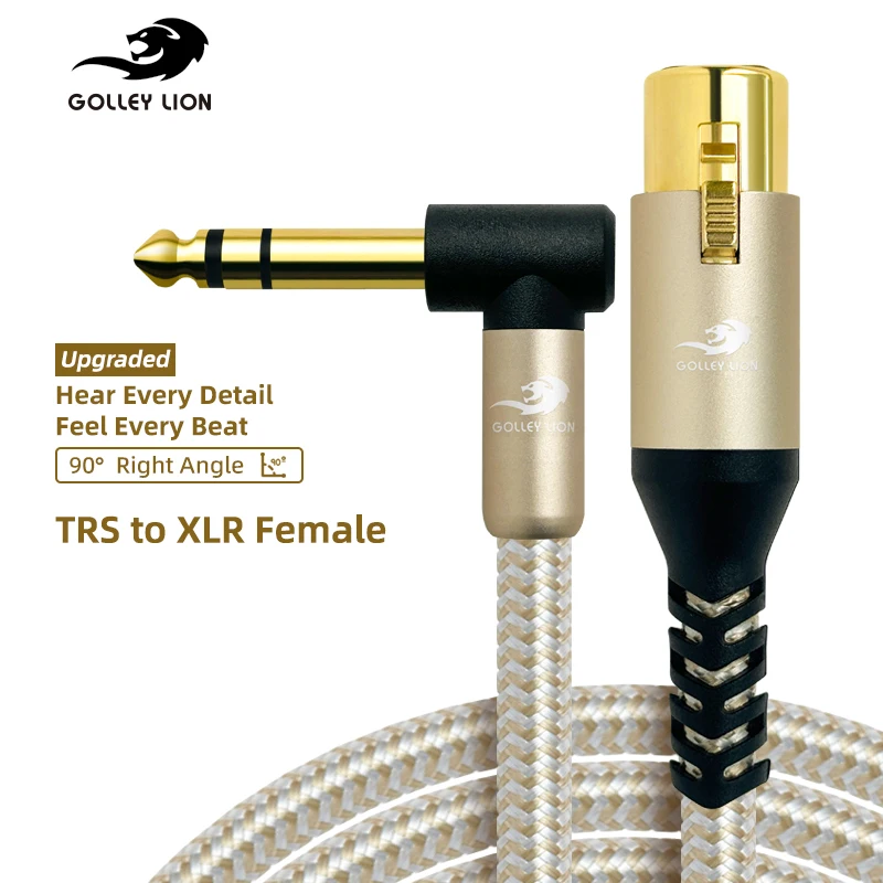 GOLLEY LION XLR to 1/4 Inch (6.35mm) Right-Angle TRS Cable, Balanced XLR Female to 1/4 Adapter, Quarter Inch to Microphone Cable