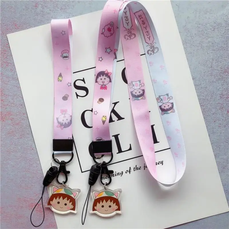 Kawaii Chibi Maruko-Chan Sakura Momoko Phone Neck Strap Hanging Accessory Mobile Phone Chain Key Wrist Strap Ins Anti Loss Strap