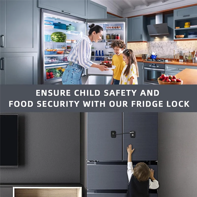 HHTL 2 Packs Fridge Lock Protection Fridge Locks Surface-Friendly Freezer Lock ,Black With Key