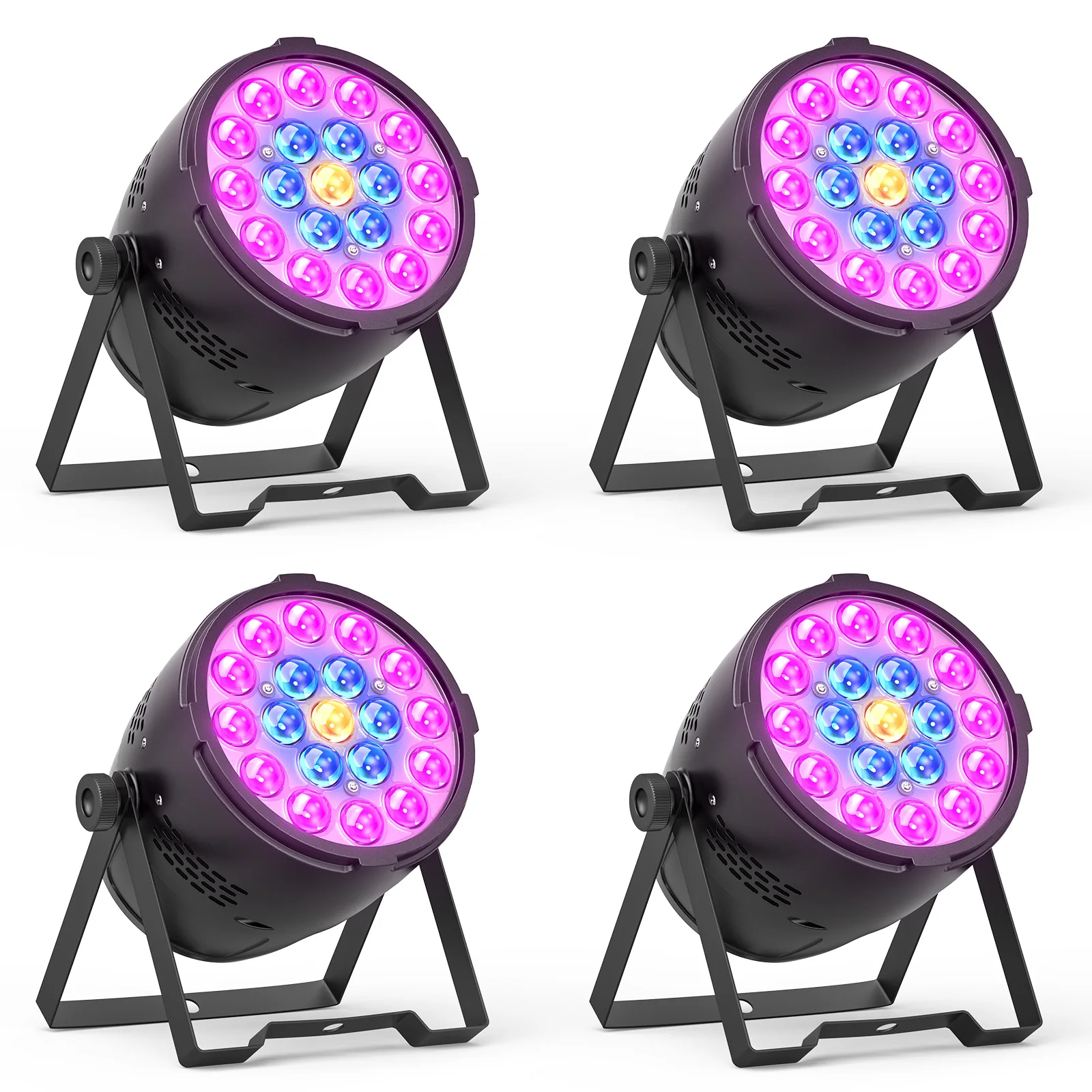 Yiflamefly 4Pcs 19x15w 4-in-1 RGB Focused and Bright Stage Par Light DMX512 For Disco Stage DJ Party Show Bar Halloween Christma