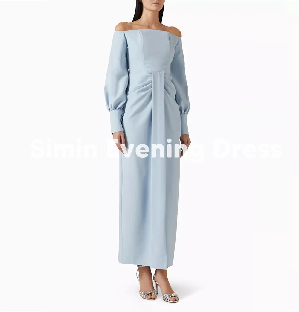 

Simin Women's Customized Boat-neck Pleats Straight Evening Dresses With Long Sleeves Ankle-Length Elegant Party Dresses 2025