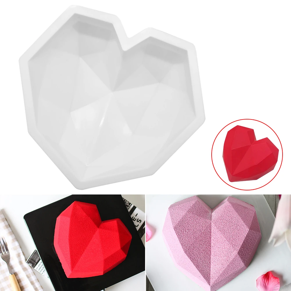 3D Love Diamond Heart Dessert Cake Mold Pop Silicone Art Mold 3D Mousse Baking Pastry Silikonowe Moule Decoration