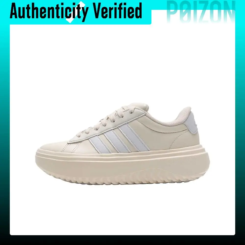 Adidas GRAND COURT PLATFORM Slip Resistant Abrasion Resistant Low top Casual Shoes Women's White JQ1078