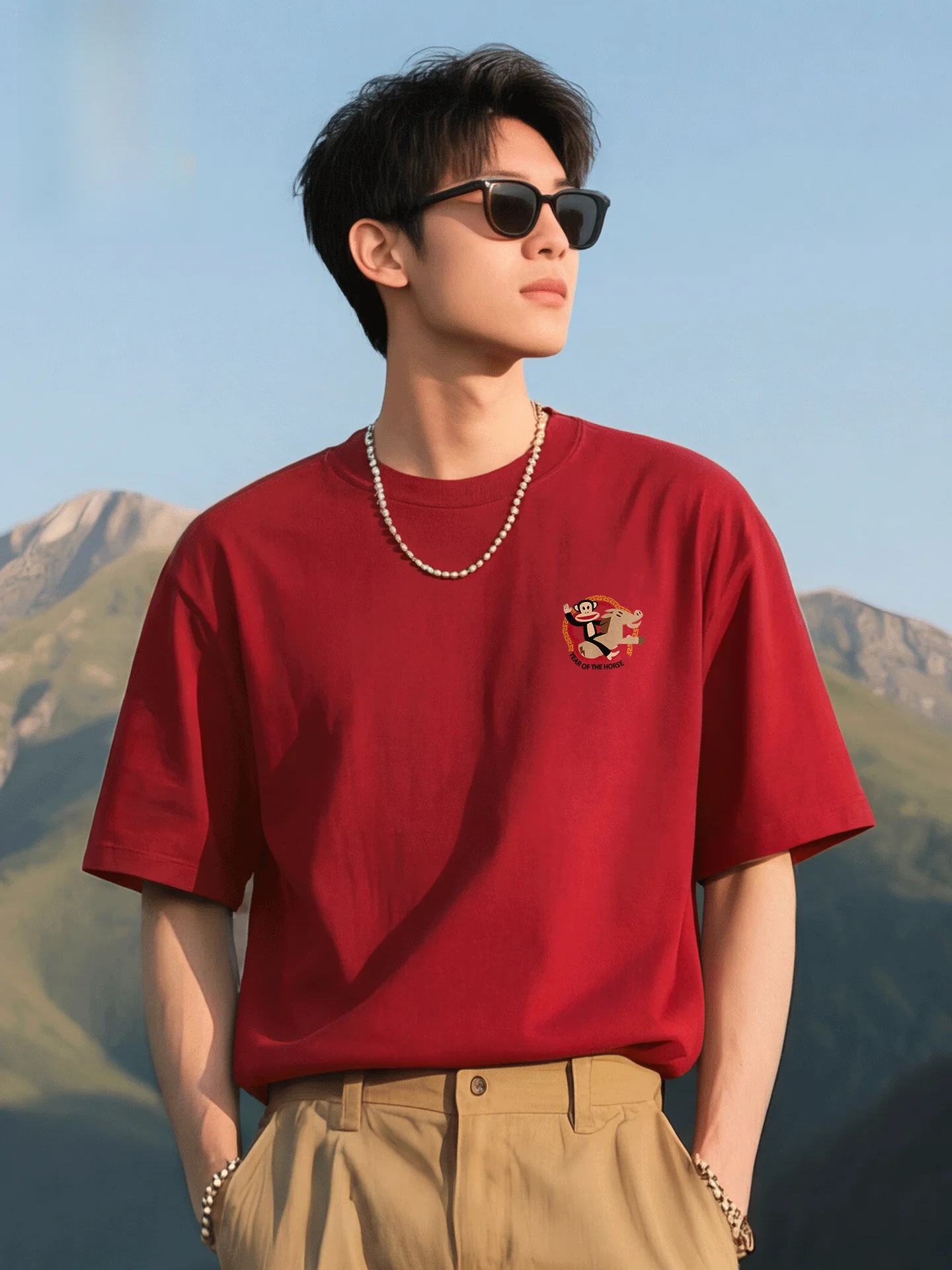 

Monkey round Ne ort Sve T-irt Men's 2026 Year Luy Year Clothing Breathable Cotton Casual Top