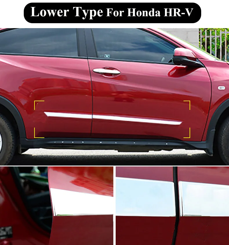 For Honda HR-V / Vezel 2016 2017 2018 Chrome Side Door Body Molding Cover Trim Protector Edge Strip Garnish Bezel Decor Styling