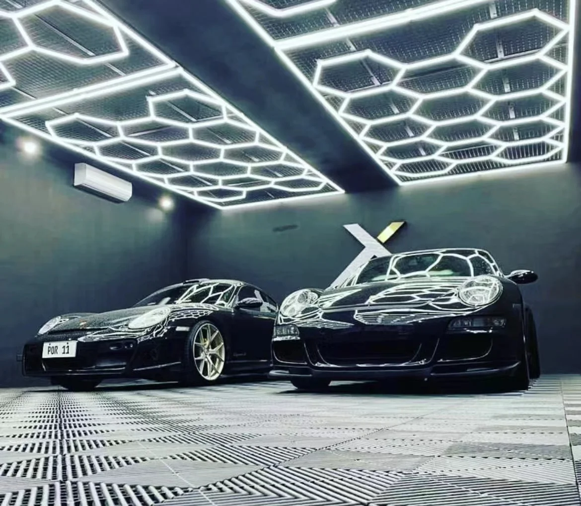 

Customized 6500K Suspended Hexagonal Garage Honeycomb Nightclub Ceiling Led Light Car Detailing Studio Working Lights
