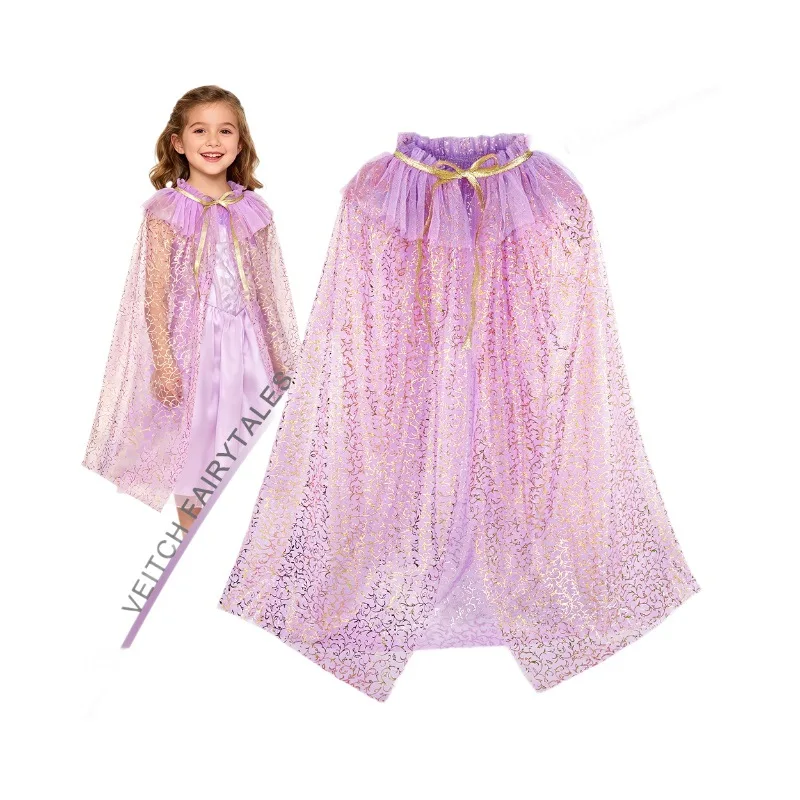 Zestaw Akcesoriów do Zabawy w Dom dla Dziewczynek: Peleryna Księżniczki, Naszyjnik/Korona/Kolczyki/Peleryna, Zestaw Rapunzel, Tiulowa Peleryna z Cekinami do Odgrywania Ról