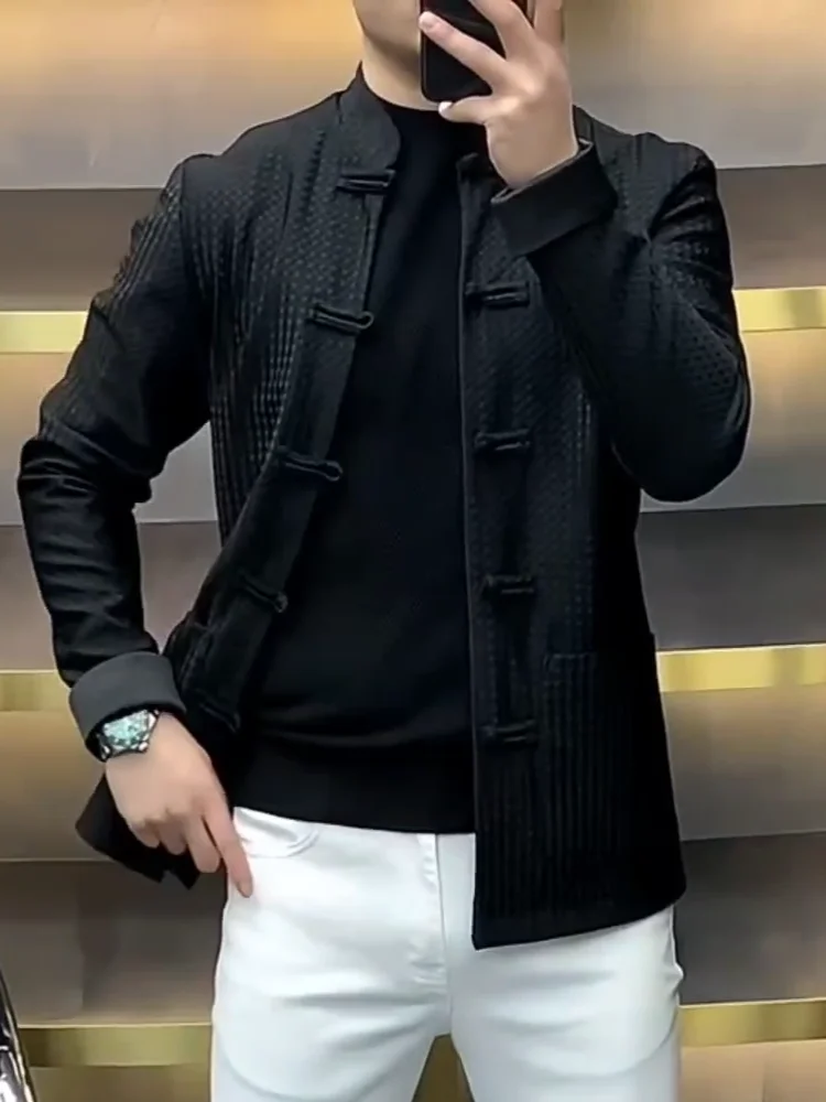 

Модный удобный мужской костюм-танч с пуговицами, украшенный этническими элементами, повседневная одежда, весна-осень, новинка