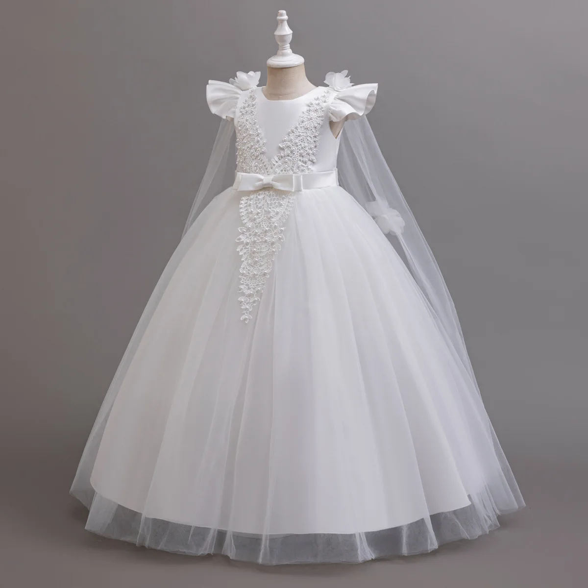 Teenage Girl Princess Dress For Bridesmaid Wedding Dress White Baptismal Costume Communion Evening Elegant Girls Party Dresses