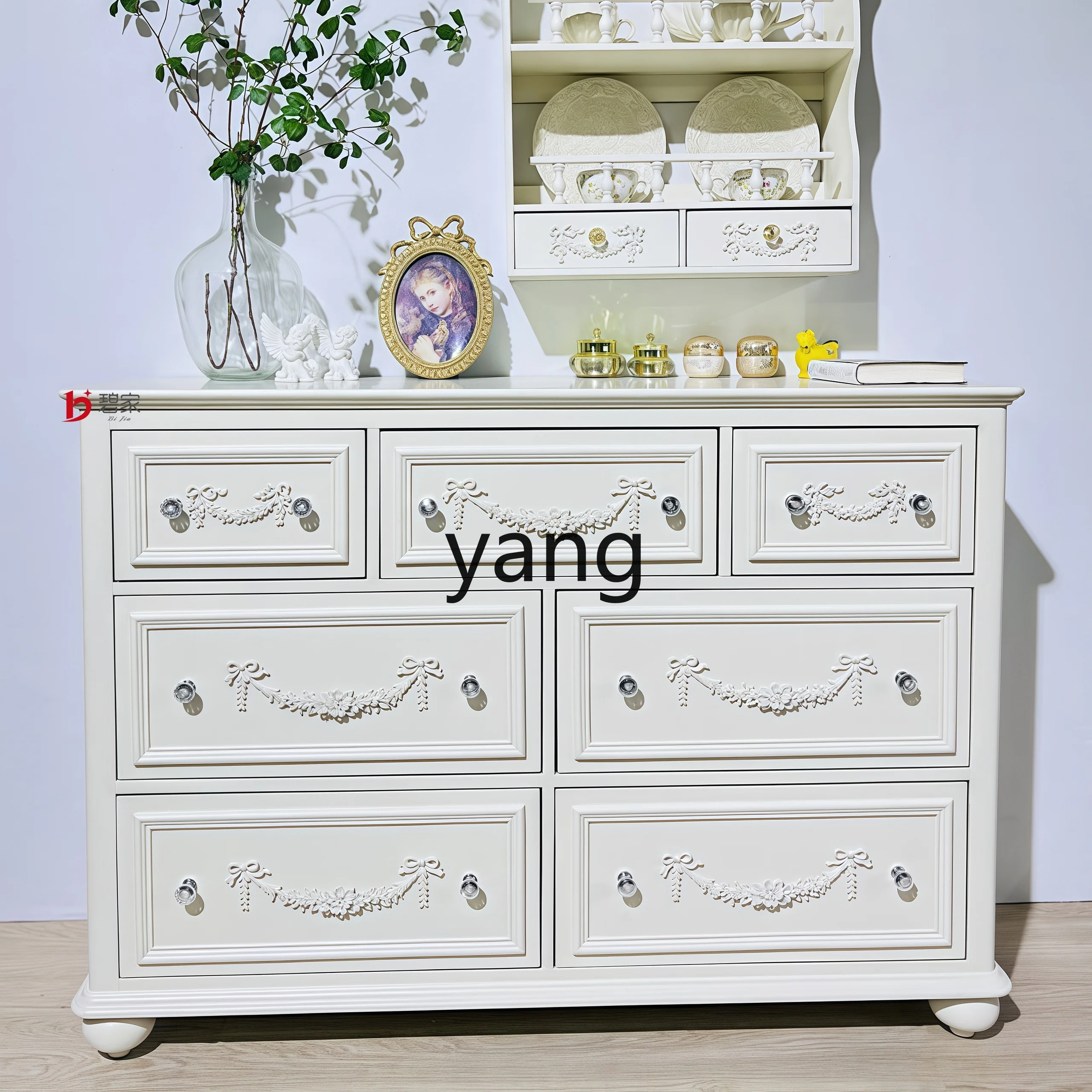 LHM  retro carved solid wood seven-bucket cabinet entry porch cabinet living room locker
