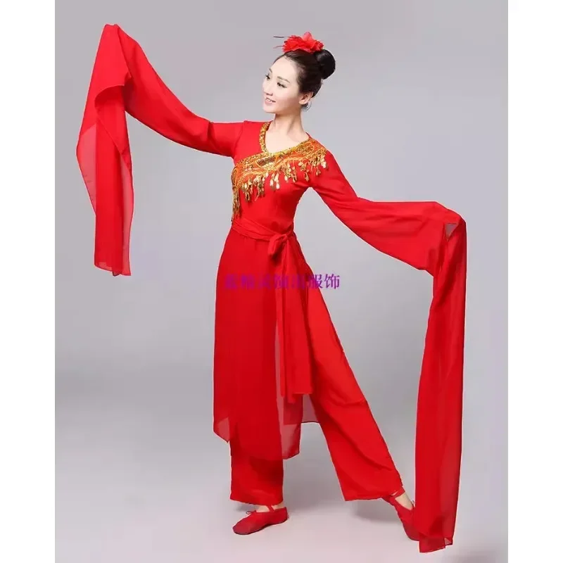 Costume da performance di danza Hanfu con maniche ad acqua da donna Danza classica per uomini e donne, abito da performance di danza con inchiostro, maniche lunghe da donna
