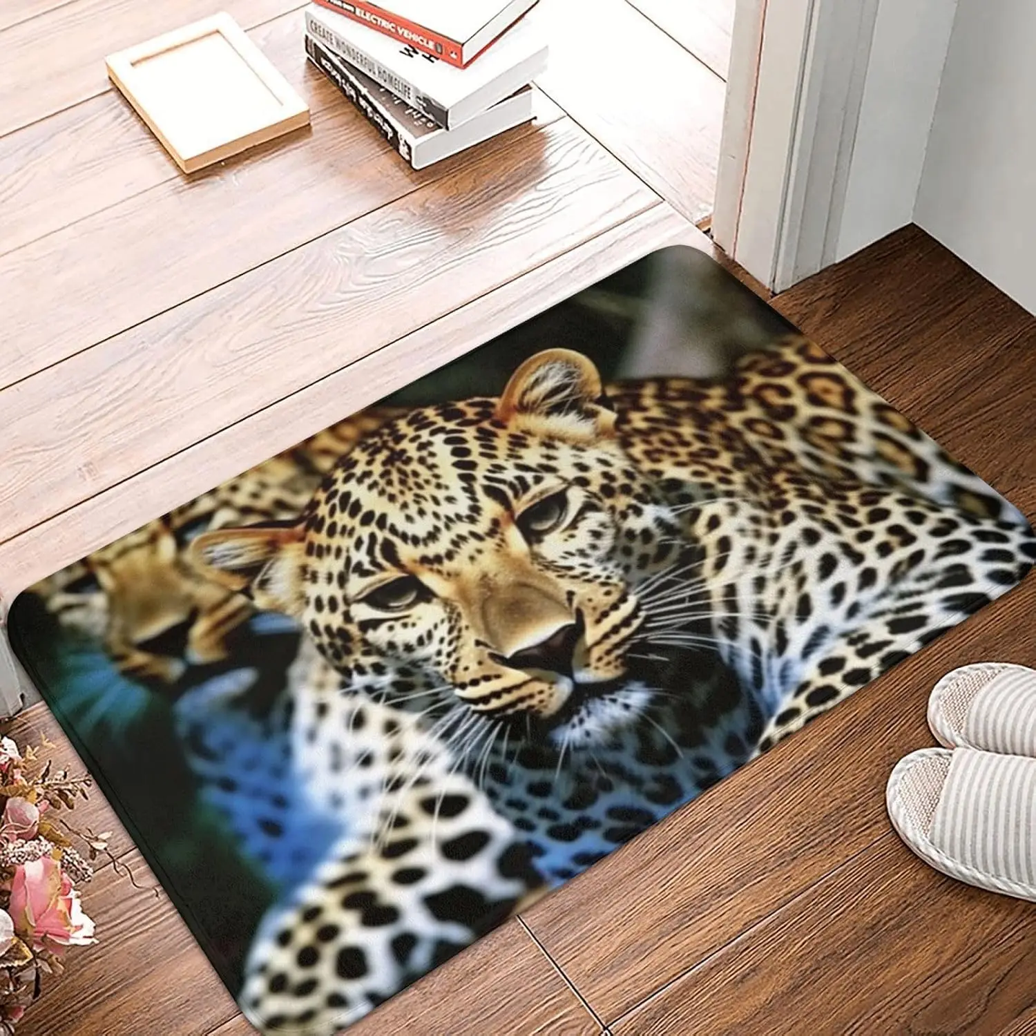 Realistic Leopard Print Door Mat, Wild Animal Floor Mat, Safari Jungle Entrance Rug, Non-slip Washable Living Room Home Decor