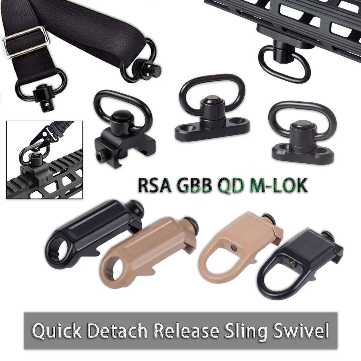 

Tactical GBB RSA Quick Detach Release QD Sling Swivel Stud Mount Adapter Ring MLOK AR15 Hunting Accessories Fit 20mm Rail Weapon