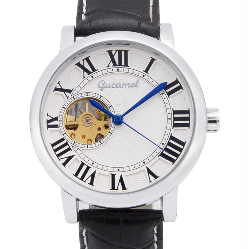 UTHAI M37 새로운 스퀘어 남성용 시계 투명 중공 패션 비즈니스 벨트 완전 자동 기계식 시계, 남성용 시계