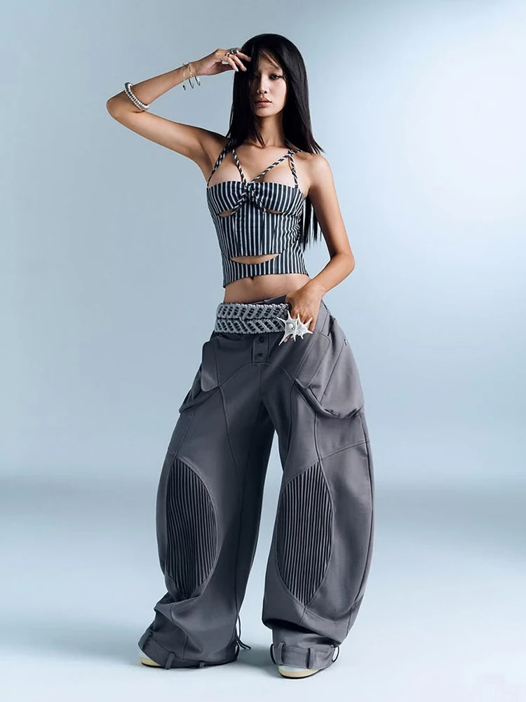 

Сексуальная майка Sisterlinda в полоску, женская трендовая лоскутная футболка с крестом без рукавов и открытой спиной, уличная одежда для вечеринок в полночьем стиле