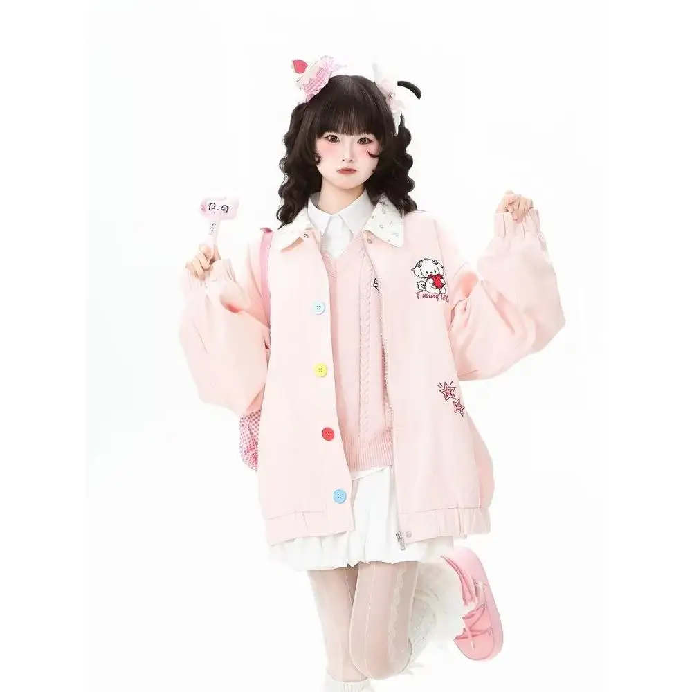 

Ретро американский мультфильм собака вышивка цветочный принт свободный крой джгут для мужчин и женщин весна осень модная верхняя одежда