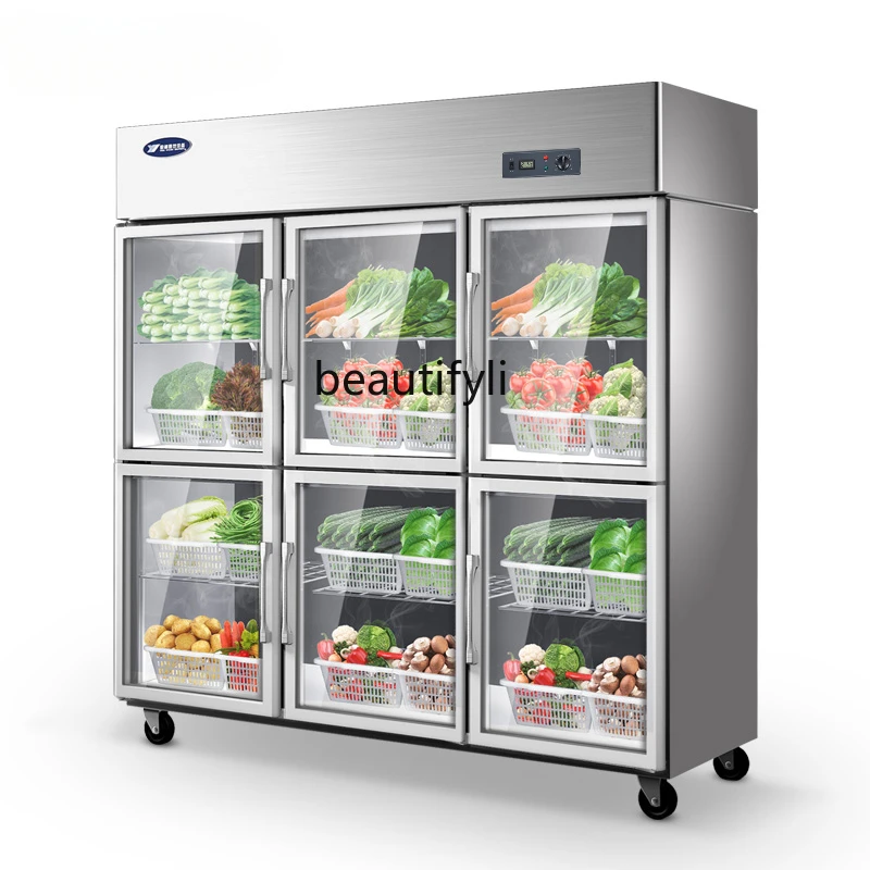 Vitrina comercial de tres puertas, vitrina refrigerada, vitrina de mantenimiento fresco de frutas