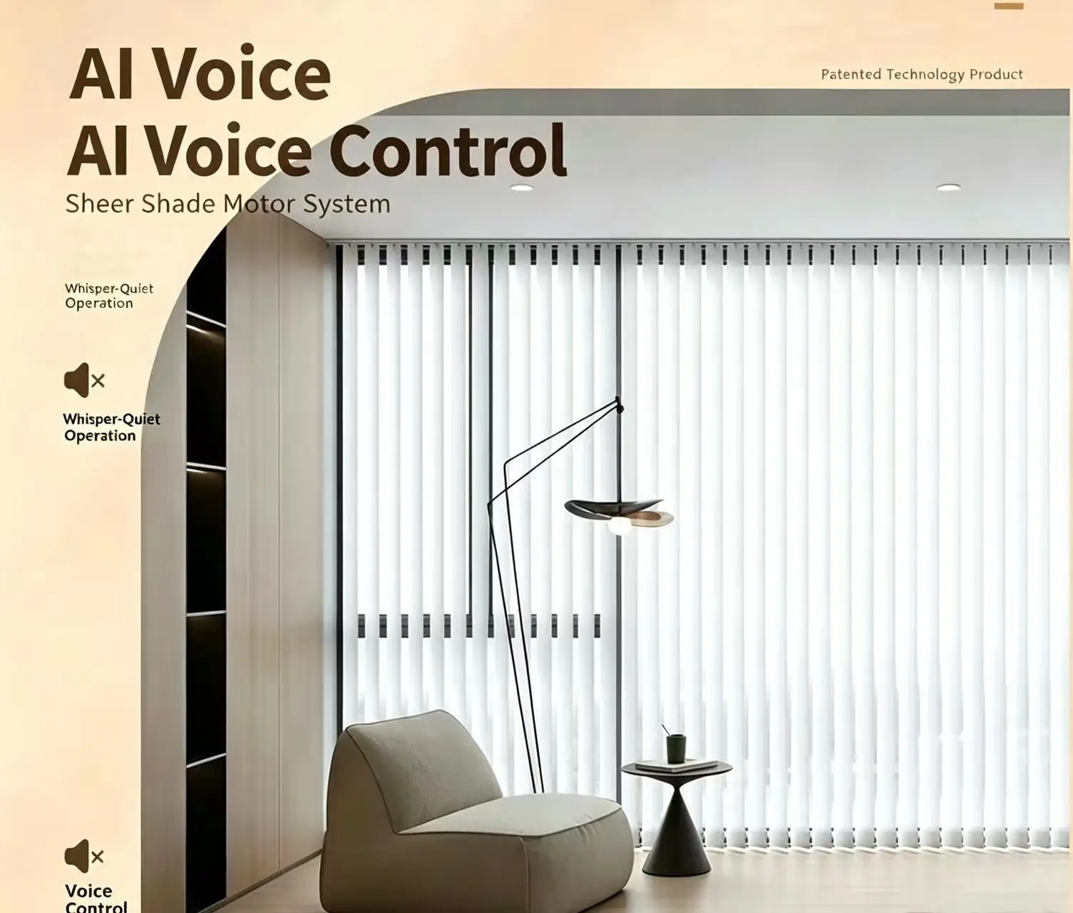 Quiet Electric Sheer Vertical Blind Rail, Hidden Motor Design, Compatible with Smart Voice Assistant