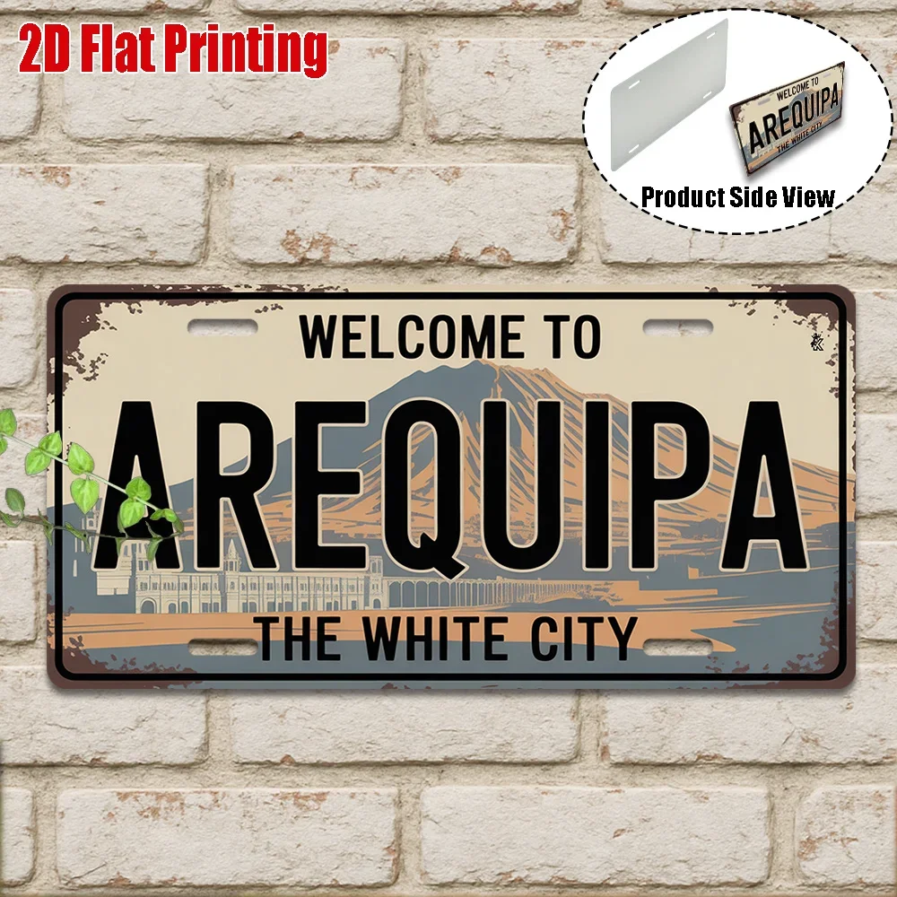 2D Graphic Design,pc, Retro Metal Sign, for Decorative Purposes Solely,Arequipa Aluminum Sign,White City Retro Travel Decorat