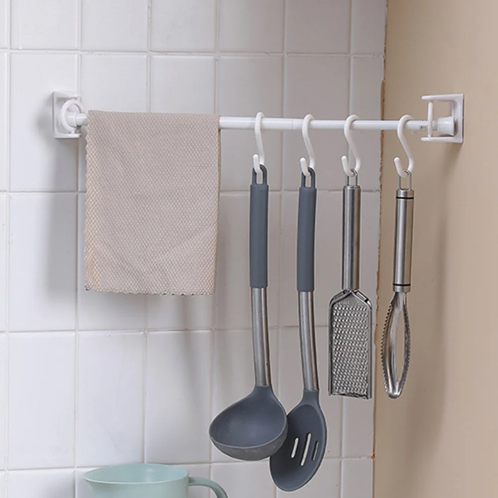 4Pcs Curtain Rod Holders Telescopic Rod Hooks Multipurpose Rotatable Ring Nail-Free Curtain Support Brackets Wall Mount Hooks
