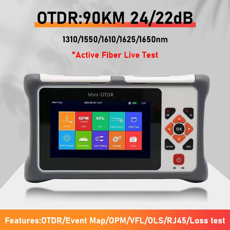 

Mini OTDR Active Fiber Live Test, Fiber Optic Reflectometer, Touch Screen, VFL, OLS, OPM, Event Map, 24/22db, Ethernet tester