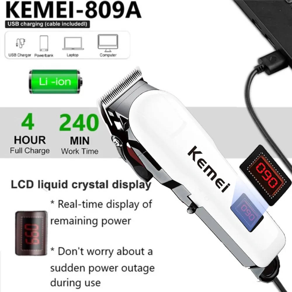 Kemei-男性用電動バリカン,LCDディスプレイ付きワイヤレス充電式バリカン,プロ用スタイリングデバイス