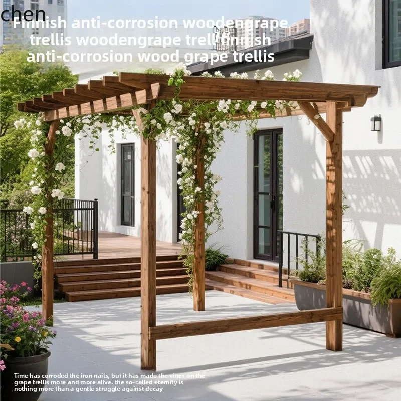 HW-11  anti-corrosion wood grape trellis outdoor yard gazebo solid wood climbing trellis outdoor villa garden courtyard pavilion