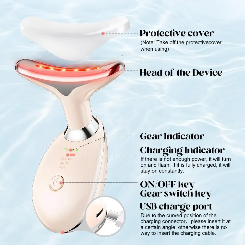 Masseur de cou et de visage, appareil de massage du visage avec modes de couleur thermiques à triple action pour les soins de la peau, outil de sculpture du visage pour double