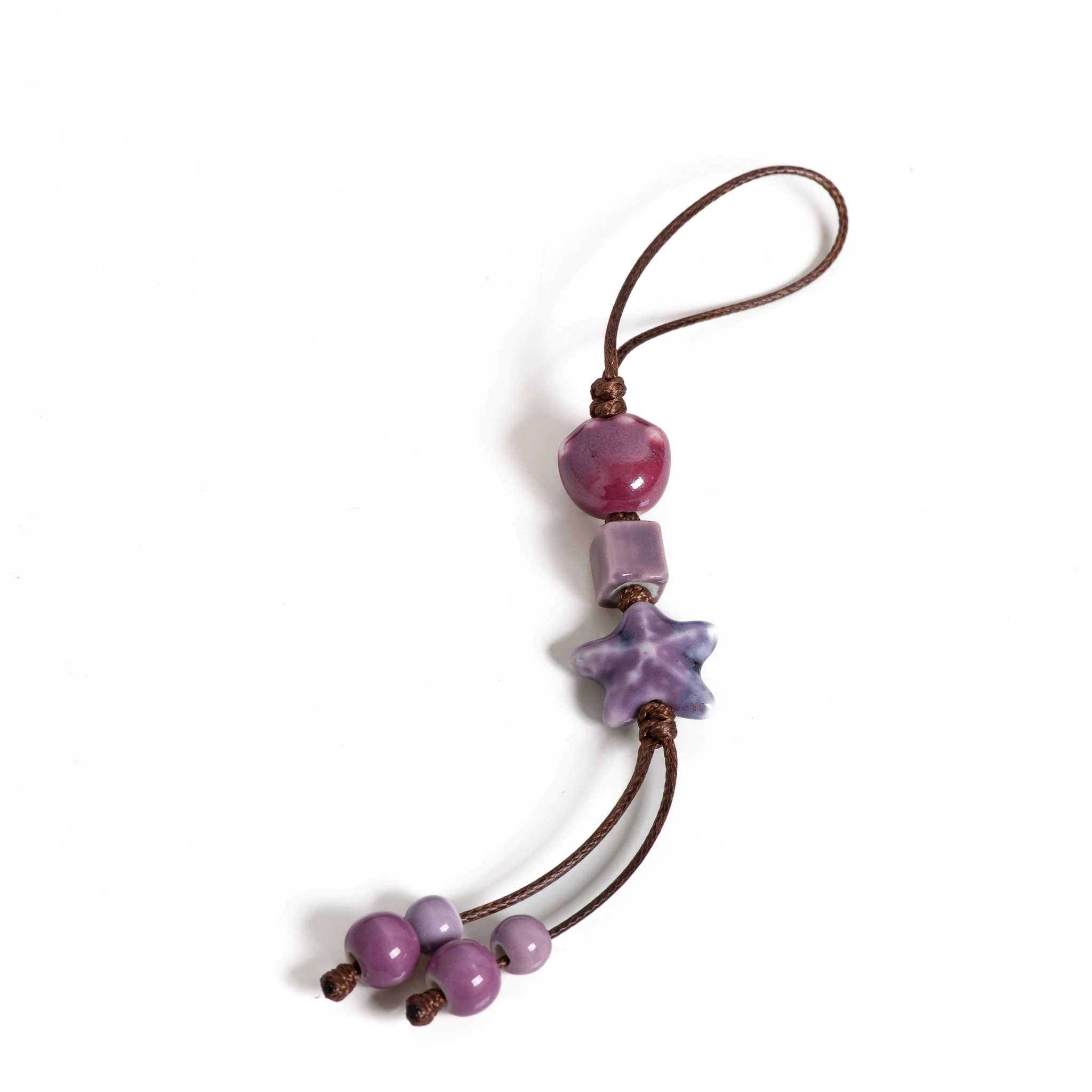 Handgefertigter lila Stern-Katzenklaue-Keramik-Charm-Schlüsselanhänger, einzigartiger Taschenanhänger, Boho-Geschenk S02-023