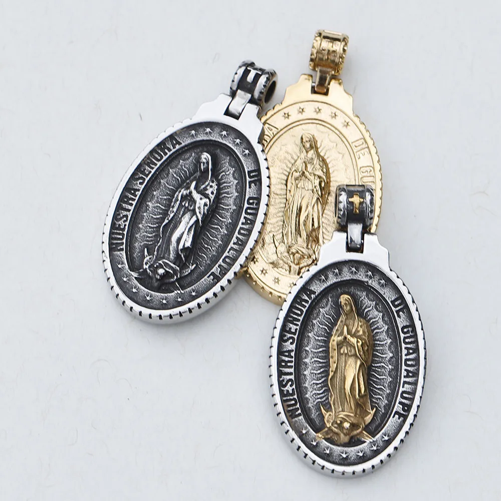 2024 New Stainless Steel Virgin Mary Pendant Unisex Vintage Prayer Amulet Necklace Biker Fashion Jewelry Gifts