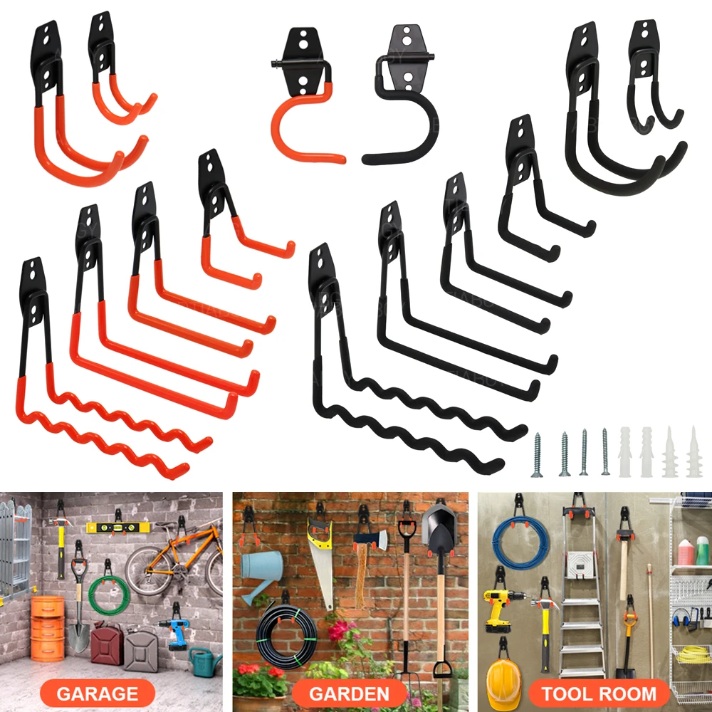 Garage Hooks Heavy Duty Metal Hook Warehouse Wall Mount Organizer Hanger Hooks Anti-slip Storage Hook for Ladders Garden Tool