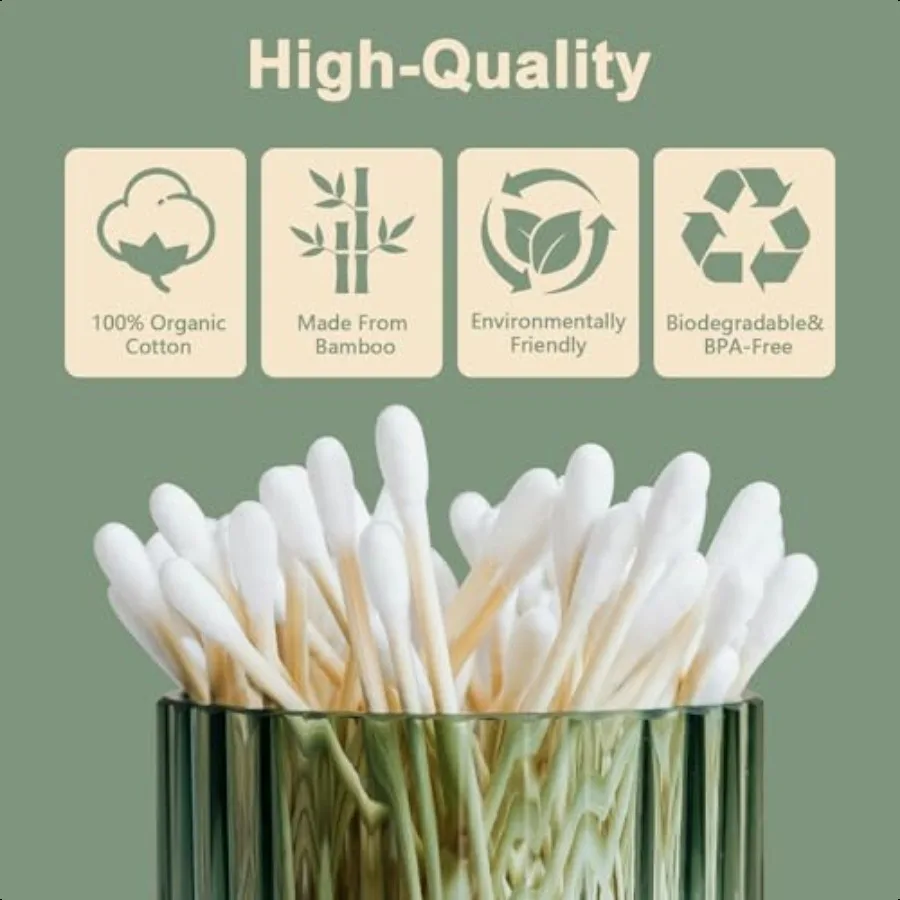 500 CountBamboo hisopos de algodón de doble punta auriculares orgánicos biodegradables multiusos para higiene belleza y reciclaje de Greenn en el hogar