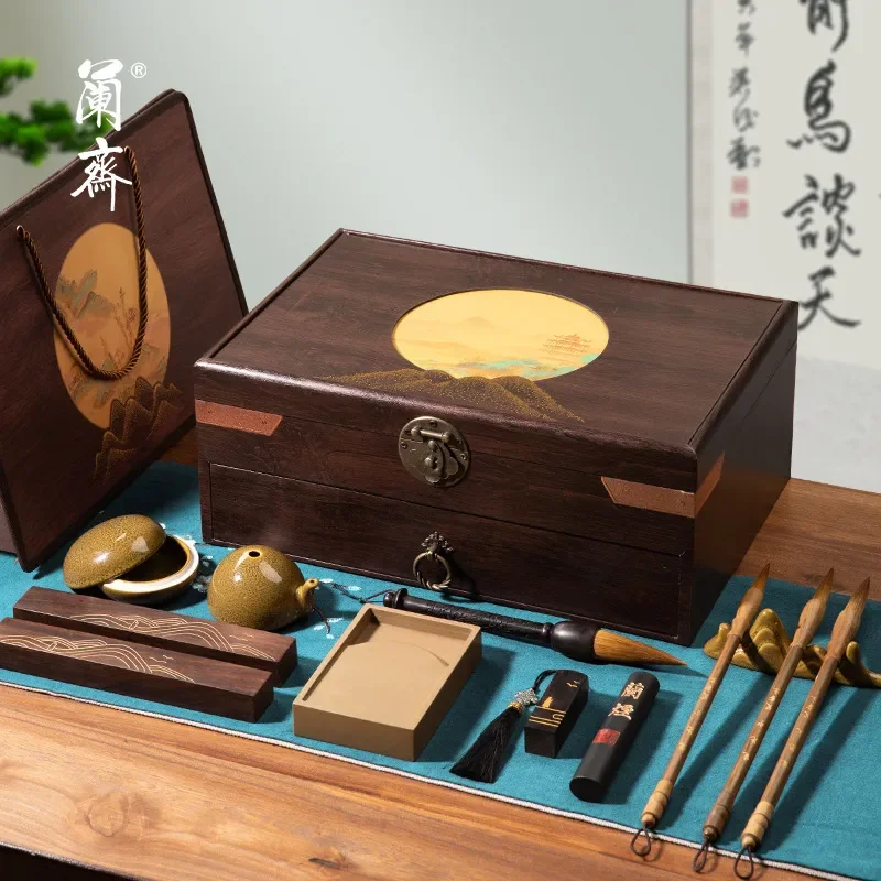 Professional Calligraphy Brush Set with Ink Stone and Paper Complete Four Treasures Kit for Beginners and Experts High