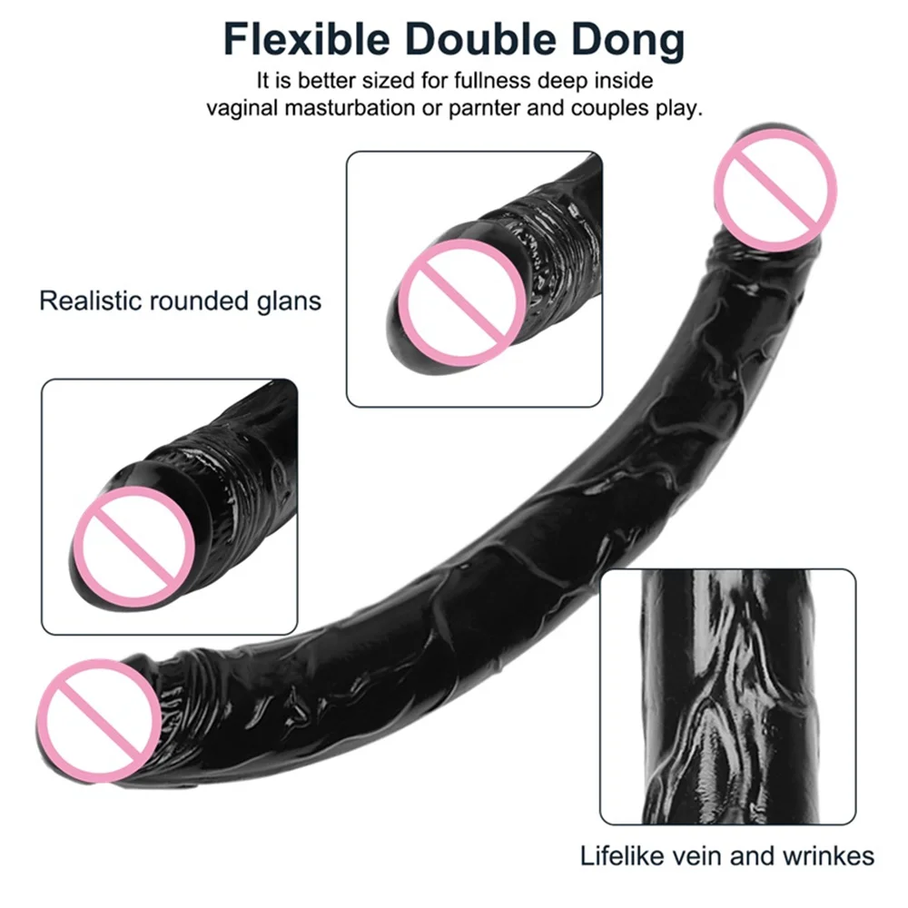 Soft Jelly Dildo Double Long 46cm Realistic Cock Lesbian Vaginal Anal Plug Flexible Fake Penis for Women Sex Toys