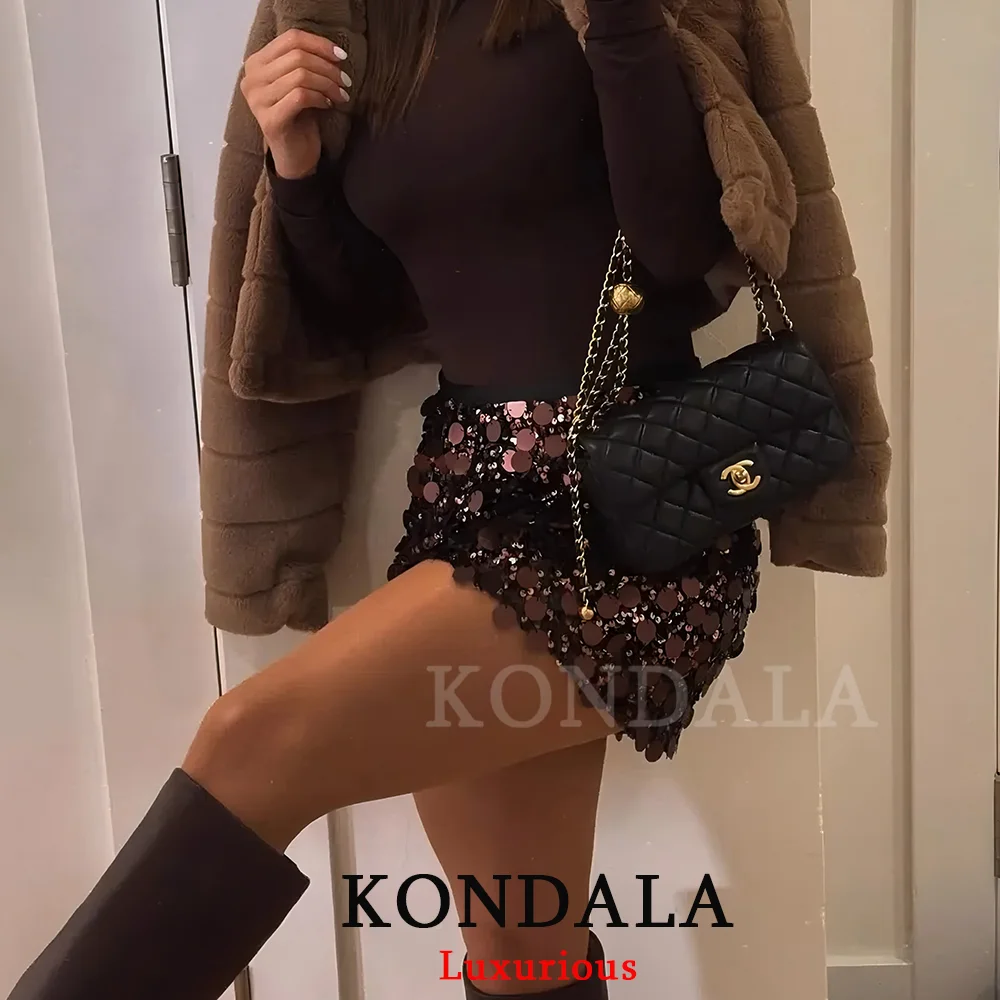 KONDALA حفلة الترتر التنانير الصغيرة غمد مستقيم مثير مساء نادي التنانير موضة 2025 عيد الميلاد السنة الجديدة Y2K فتاة التنانير
