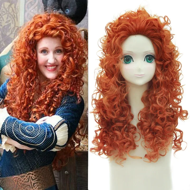 Movie Brave Princess Merida Cosplay Wig Synthetic Orange Hair Long Curly Wigs For Anime Halloween Costume Party