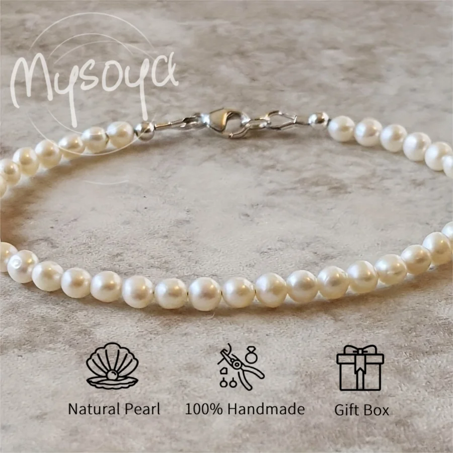 

Mysoya Freshwater Pearl Bracelet, 5-6mm Pearls Minimalist Pearl Necklace for Him Her for Birthdays Weddings Valentine's Day