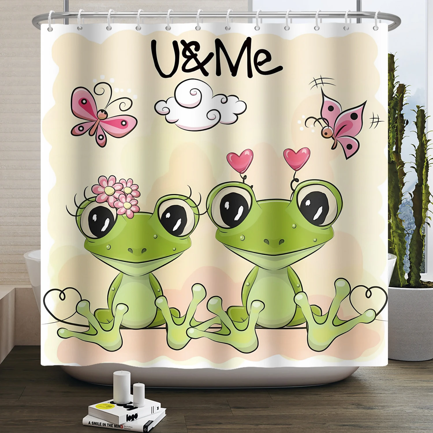 Funny Frog Shower Curtain for Bathroom Mushroom Butterfly Floral Green Plant Cartoon Animal Waterproof Polyester Shower Curtain