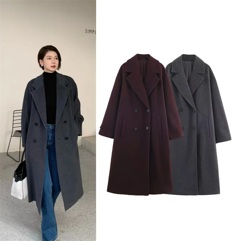 

Женское пальто, осень 2024, новый стиль, однотонное свободное мягкое длинное пальто с длинными рукавами, повседневная модная универсальная куртка