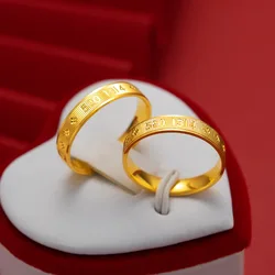Pure Gold Simple Romantic Couple Style 9999 24K Real Gold 520 Love Closed Ring for Men and Women Valentine's Day Gift