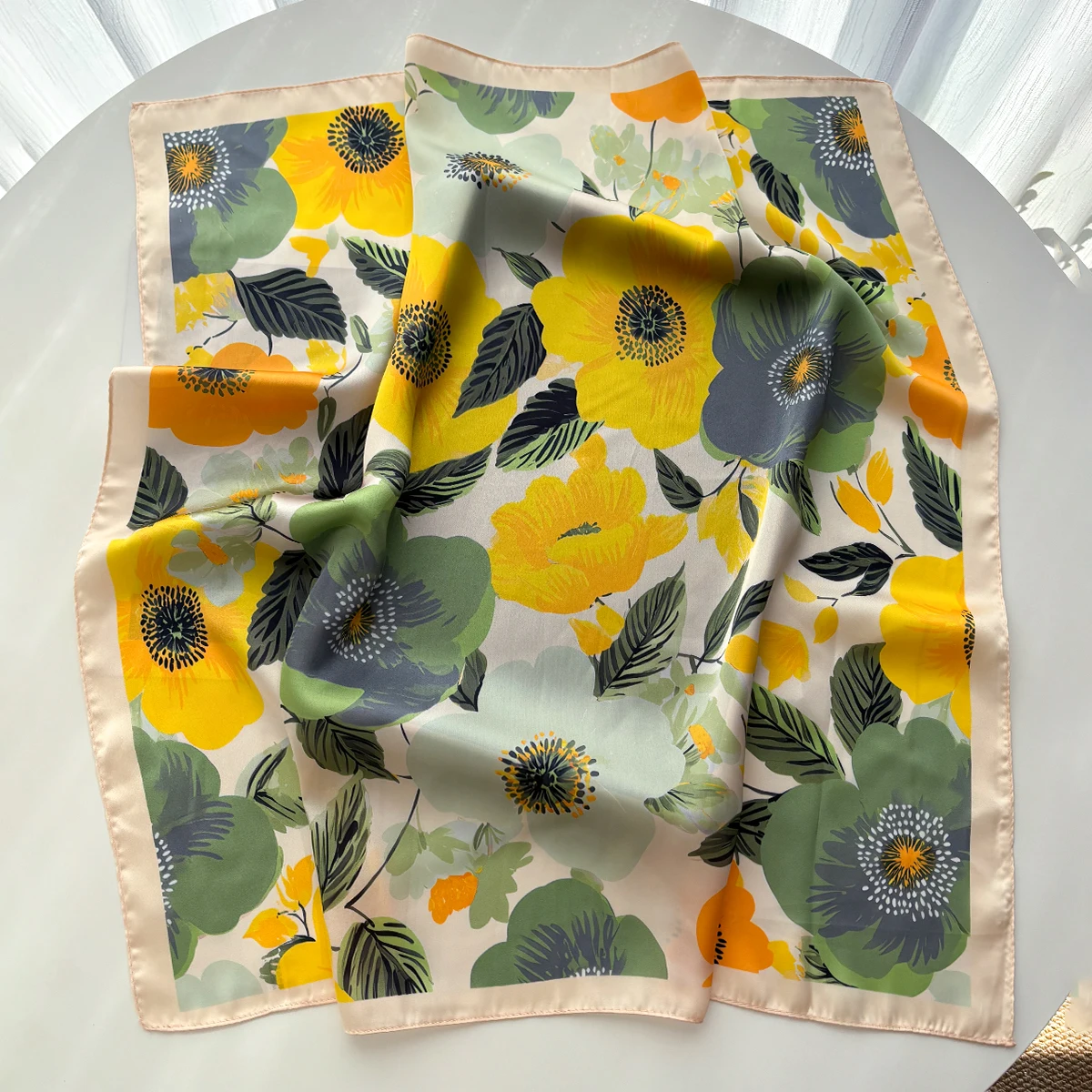 Luxury Floral Printed Square Scarf For Women Scarves Bandanas Hijab Neckerchief Elegant Shawl Wraps For Travel image 5